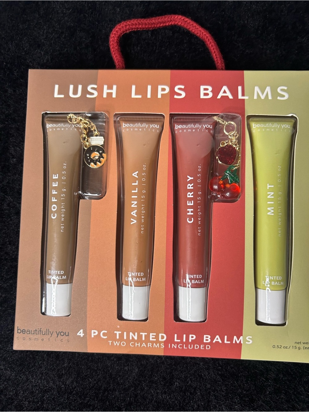 Lush Lips Balms - Coffee, Vanilla, Cherry, Mint Tinted Lip Balm Set